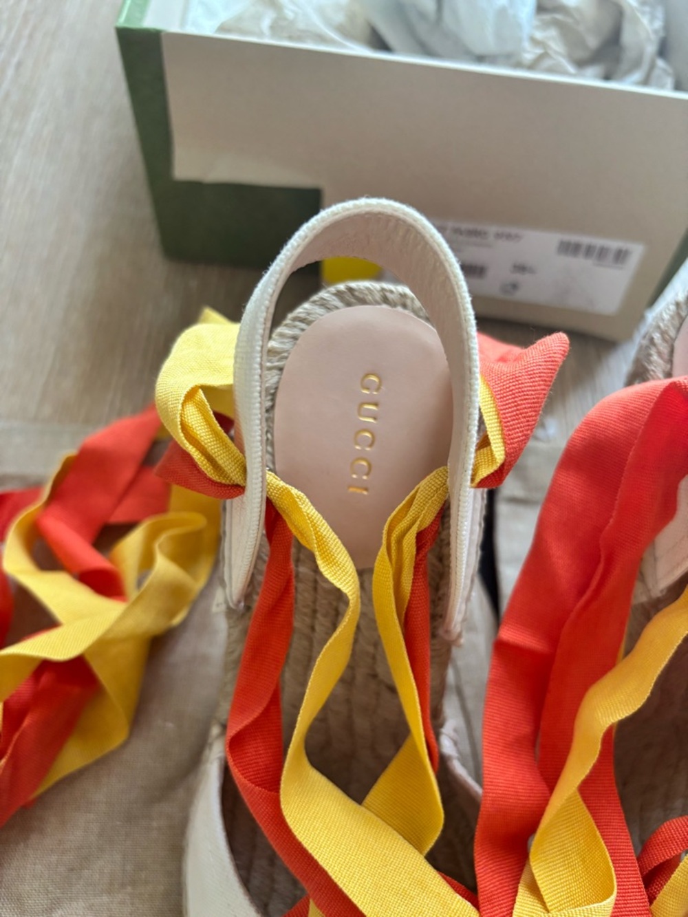 Gucci Yellow and Orange Ribbon Espadrille Wedges with GG Hardware - Picture 10 of 14